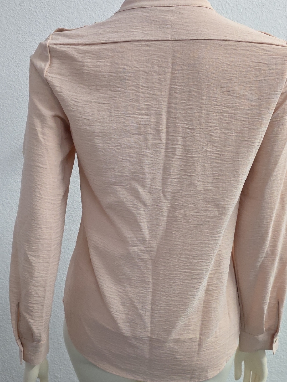 Calvin Klein Pink Button Down Gold Buttons Convertible Sleeves Size Medium - Picture 2 of 10